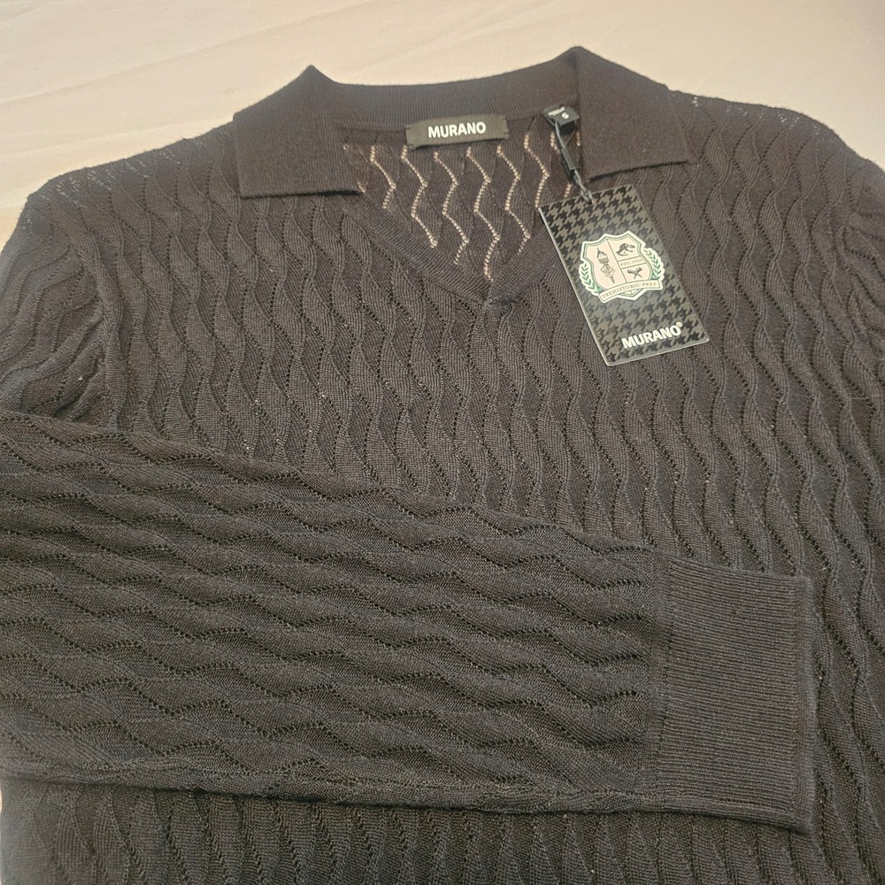 Murano Prehistoric Prep S Small Black V-Neck Collared Thin Knit Sweater NWT 1016